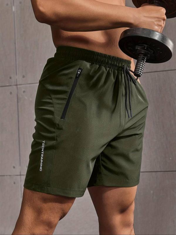 Men's Letter Print Zipper Pocket Straight Leg Shorts, Regular Fit Casual Breathable Drawstring Waist Shorts for Summer, Men's Bottoms for Daily Wear