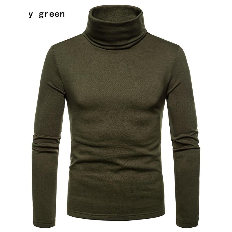 Men Winter Thermal Pullover, Turtleneck Slim Fit Stretch T-shirt, Solid Color Long Sleeve Tops