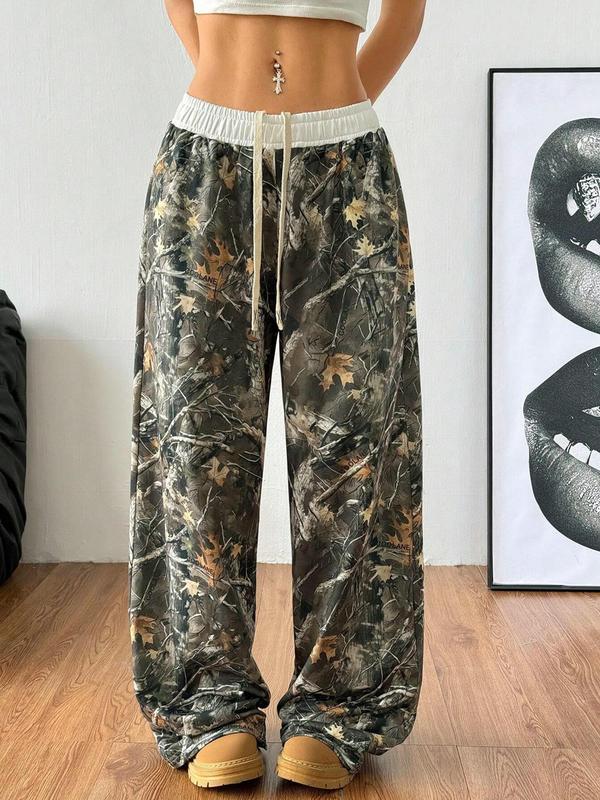 Unisex's Plants Print Drawstring Waist Sweatpants, Casual Streetwear Trousers for Daily Wear, Unisex Bottoms for Fall & Winter