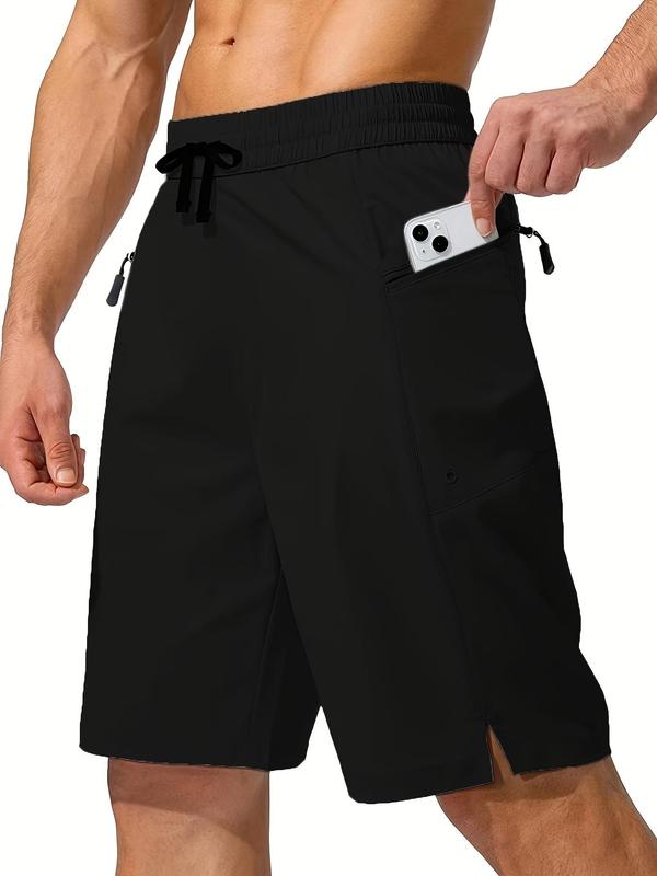 Men's Solid Zipper Pocket Drawstring Waist Shorts, Stylish Regular Fit Casual Straight Leg Shorts for Summer, Plain Men Shorts, Menswear, Fashion Men's Bottoms for Daily Wear