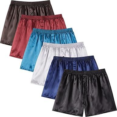 Mens Satin Boxer Shorts Pack, Silk Feeling Sleep Shorts Underwear with Button Fly, Silky Pajama Bottoms for Men