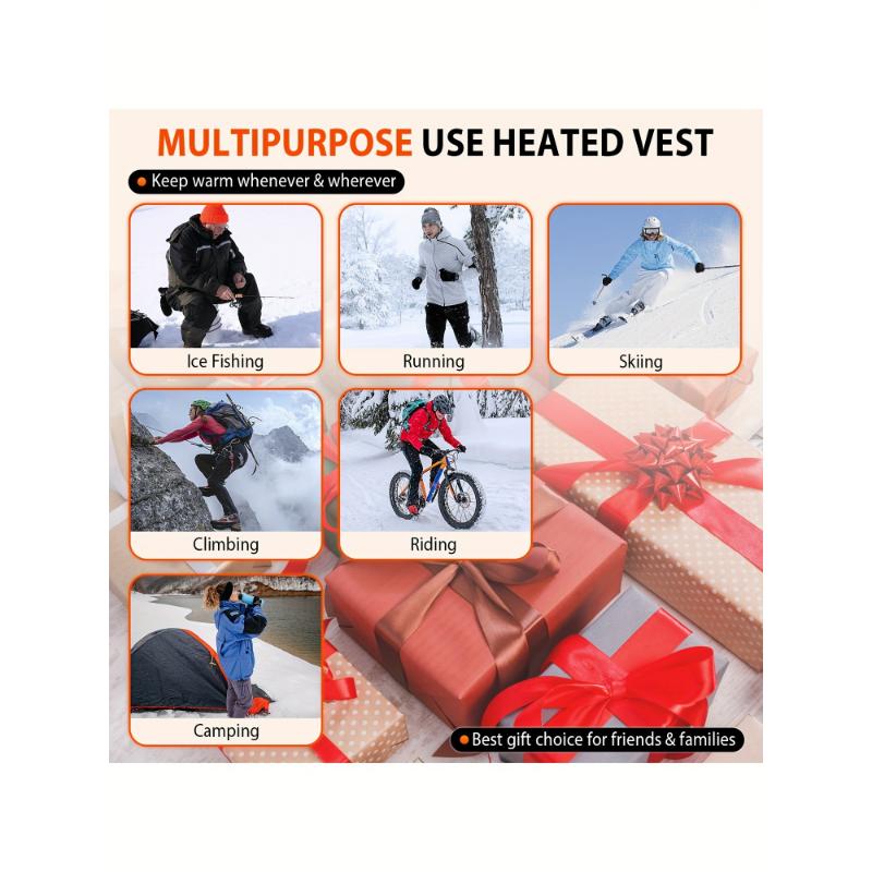 17 Heating Zones Smart Electric Heated Vest For Men Women USB Rechargeable 3 Temperature Heating Outdoor Vest For Winter Camping Hunting Skiing Lightweight Washable Heated Jackets (No Battery)