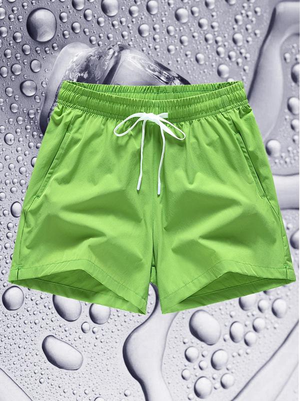 Men's Solid Drawstring Waist Split Hem Shorts, Regular Fit Casual Pocket Design Shorts for Daily Wear, Men's Bottoms for All Seasons