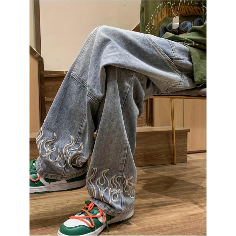 Wide Leg Loose Y2k Baggy Jeans For Men, Hip Hop Grunge Demin Pants Star Graphic Joggers