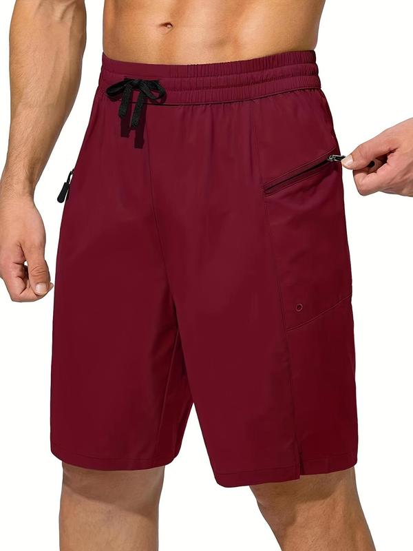 Men's Solid Zipper Pocket Drawstring Waist Shorts, Stylish Regular Fit Casual Straight Leg Shorts for Summer, Plain Men Shorts, Menswear, Fashion Men's Bottoms for Daily Wear