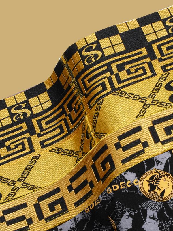 5PCS Men's Underwear Cotton Underwear Skin friendly Comfortable Black Gold Luxury Black Gold Belt Design High Elastic Belt Men's Flat Corner Shorts