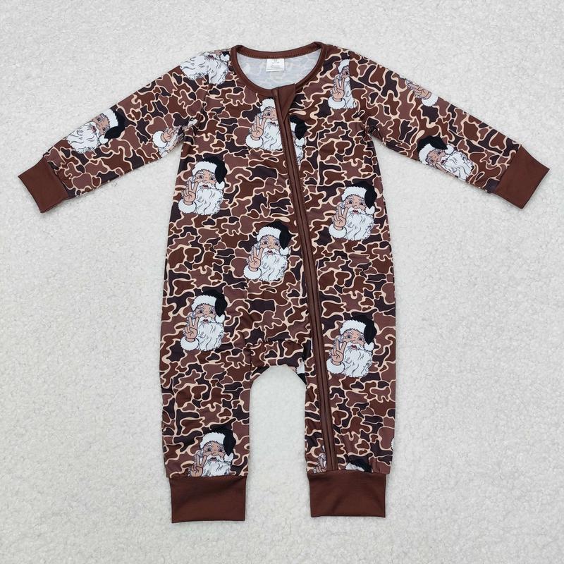 BSPO0480--Santa brown camo Christmas short sleeved pant pajama set