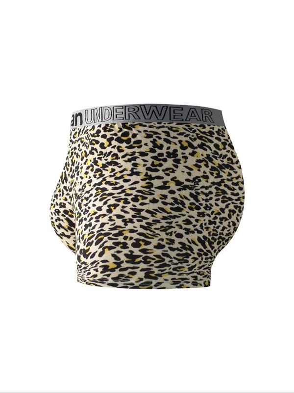 Men's Leopard Print Letter Tape Boxer Briefs, Breathable Comfortable Underwear for Daily Wear, Casual Men's Underwear for All Seasons