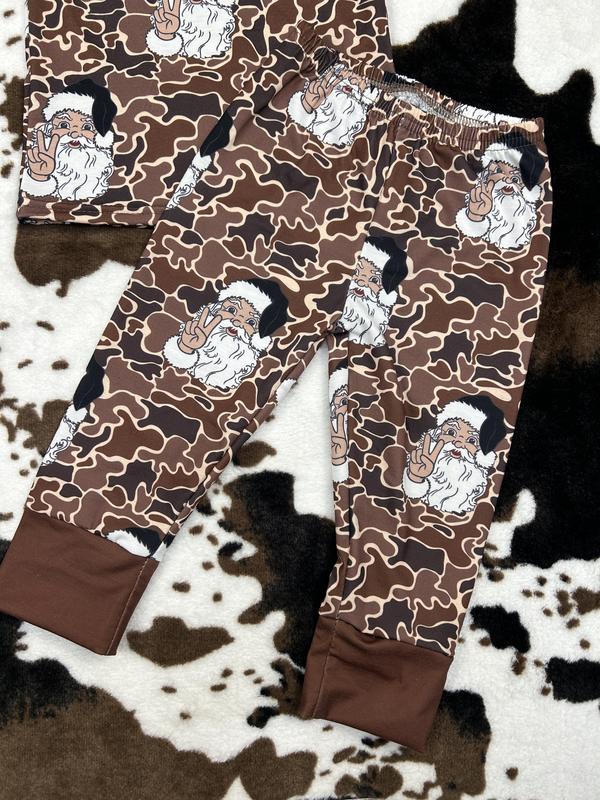 BSPO0480--Santa brown camo Christmas short sleeved pant pajama set