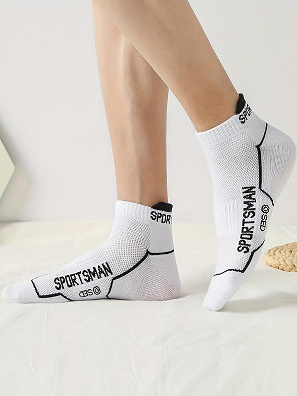 Men's Letter Print Ankle Socks, Casual Moisture Wicking Low Cut Socks, Soft Comfy Breathable Socks for All Seasons Daily Wear