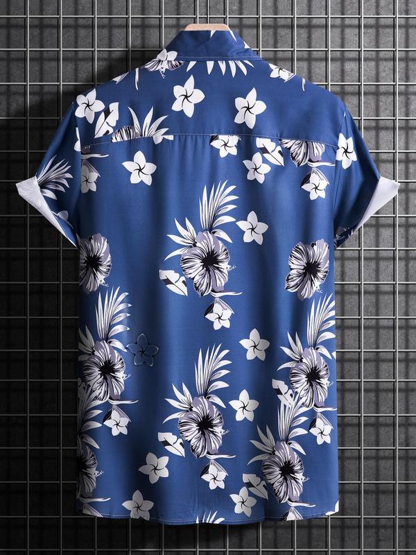 Men's Tropical Print Collared Shirt, Loose Boho Button Short Sleeve Hawaiian Shirt, Shirt for Men, Summer Clothes Top for Beach Vacation , Plz Order One Size Smaller