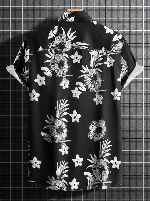 Men's Tropical Print Collared Shirt, Loose Boho Button Short Sleeve Hawaiian Shirt, Shirt for Men, Summer Clothes Top for Beach Vacation , Plz Order One Size Smaller