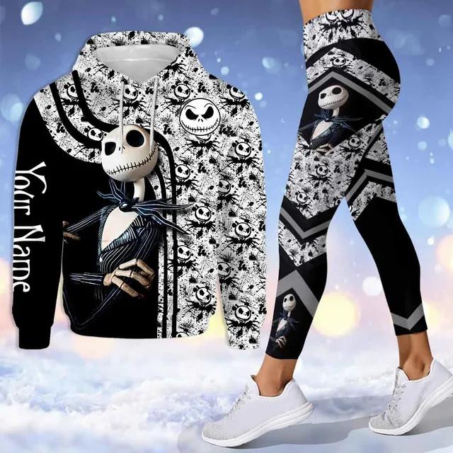 Jack Skellington Halloween legging, Jack Skellington Nightmare Before Christmas Hoodie And Legging Set Hoodie Yoga Pants Sweatpants Fashion Sports Suit