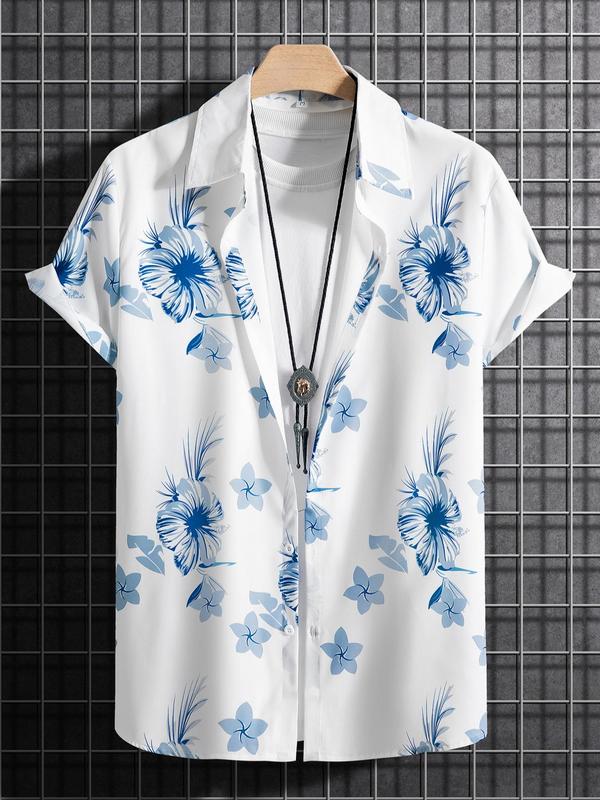 Men's Tropical Print Collared Shirt, Loose Boho Button Short Sleeve Hawaiian Shirt, Shirt for Men, Summer Clothes Top for Beach Vacation , Plz Order One Size Smaller