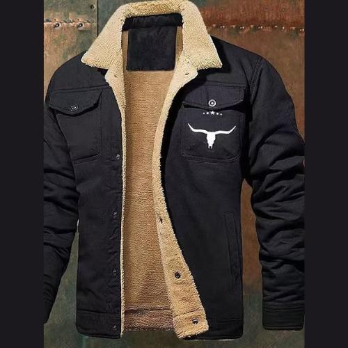 Men's Retro Western Winter Fleece Jacket with Multiple Pockets - Soft and Windproof Outerwear for Outdoor Activities Classic Stylish