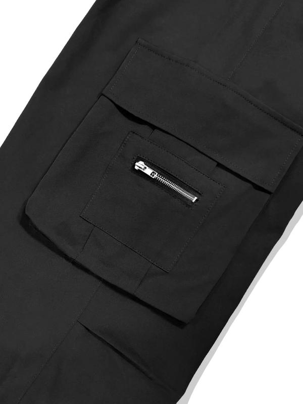 Men's Plain Multi Pocket Drawstring Cargo Pants, Slim Casual Zipper Straight Leg Trousers, Pants for Men, Men's Clothing, Menswear, Please Order One Size Up