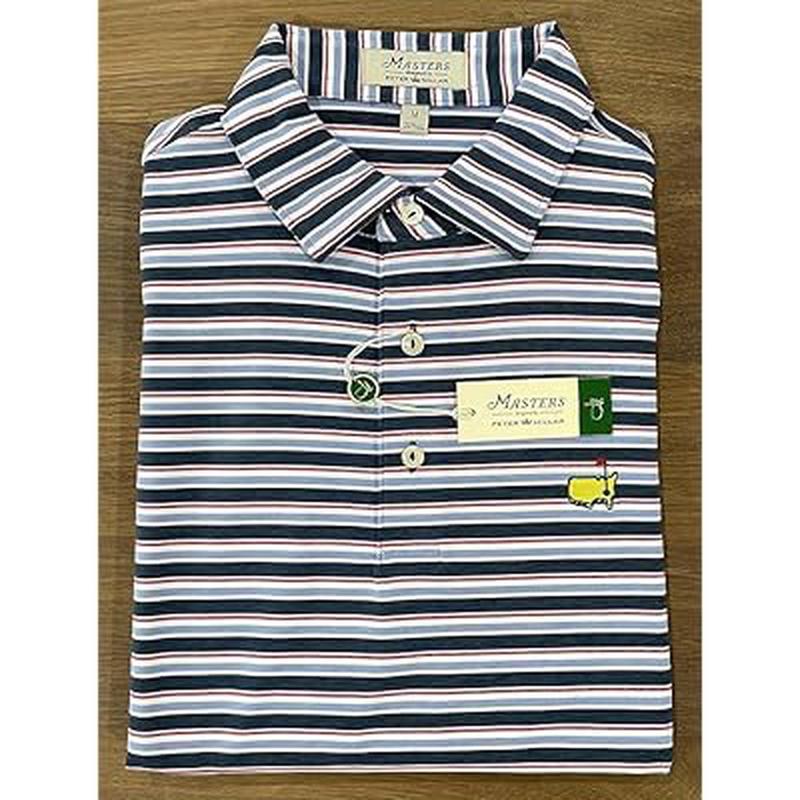 PETER MILLAR Masters Men's Multi Stripe Performance Tech Golf Polo Shirt, Logo Print