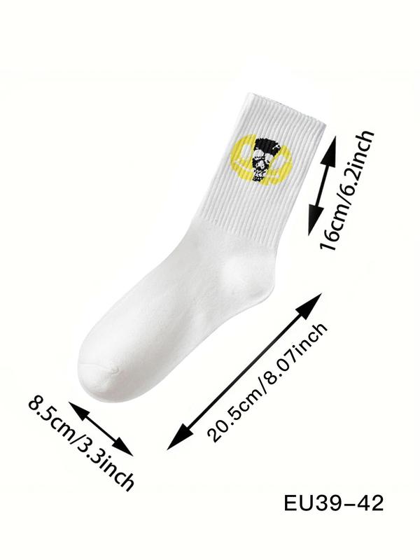 Random 10 Pairs  Men's Cartoon Print Crew Socks, Casual Moisture Wicking Socks, Soft Comfy Breathable Socks for All Seasons Daily Wear