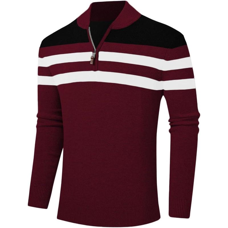 YuYangDPB  Men's Sweaters 1 4 Zip Up Lightweight Casual Striped Pullover Polo Sweaters Knitwear Menswear Tops Underwear Long Sleeve