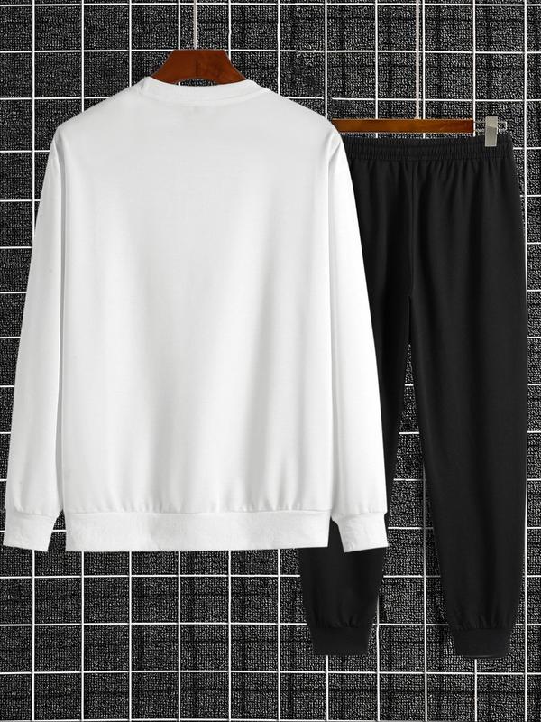 Men's Letter Print Sweatshirt & Pocket Sweatpants Set, Regular Fit Casual Long Sleeve Round Neck Pullover & Elastic Waist Trousers, Men's Fall & Winter Clothes