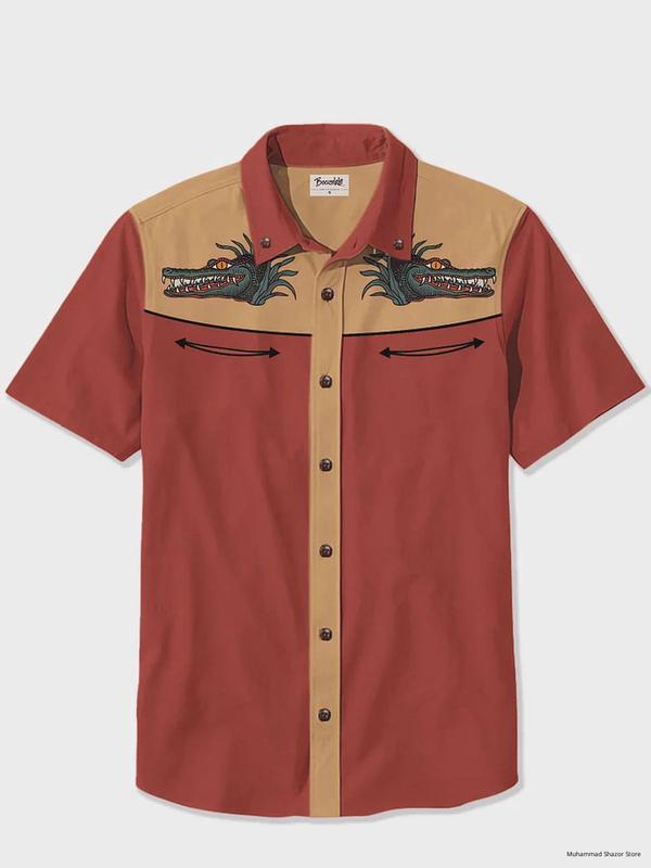 Crocodile at the water's edge Casual Button Shirt All Over Printed Retro Western Style Gift Ideas Many Color Options