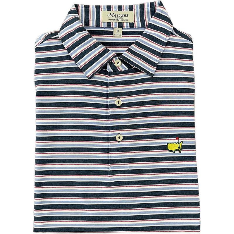 PETER MILLAR Masters Men's Multi Stripe Performance Tech Golf Polo Shirt, Logo Print