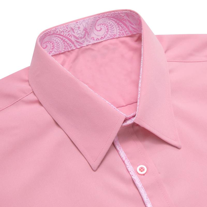 Pink Long Sleeve Shirt with Paisley Cuffs for Men Menswear Top Casual Classic men s Elastic Polyester Men's Long