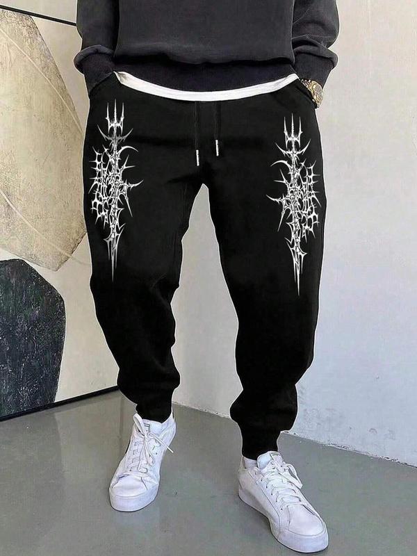 Men's Graphic Print Drawstring Waist Sweatpants, Regular Fit Street Casual Pocket Elastic Waist Jogger Pants for Daily Wear, Men's Trousers for All Seasons