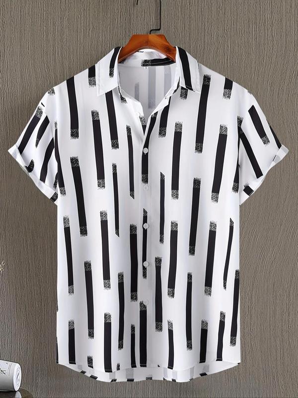 Men's Regular Fit All Over Print Button Front Shirt, Casual Short Sleeve Collar Shirt For Summer, Fashion Men's Streetwear Top For Daily Wear