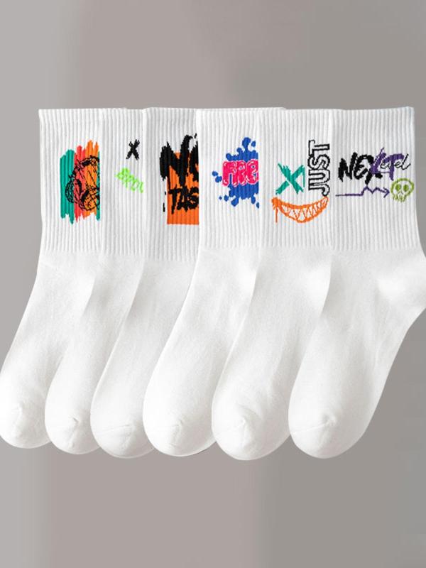 Random 10 Pairs  Men's Cartoon Print Crew Socks, Casual Moisture Wicking Socks, Soft Comfy Breathable Socks for All Seasons Daily Wear