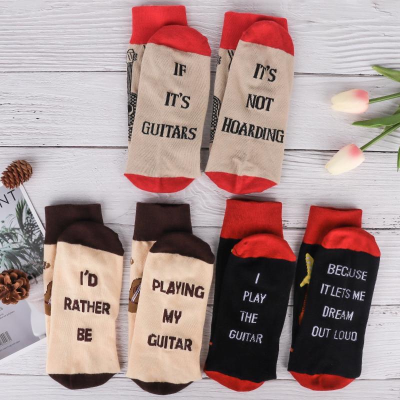 Men's Cool Guitar Pattern Funny Novelty Cotton Crew Socks For Fathers Day Birthday Gifts Fabric Menswear