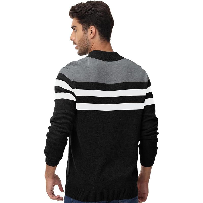 YuYangDPB  Men's Sweaters 1 4 Zip Up Lightweight Casual Striped Pullover Polo Sweaters Knitwear Menswear Tops Underwear Long Sleeve