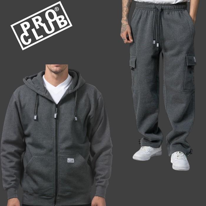 PROCLUB  HEAVYWEIGHT ZIP-UP + CARGO SWEATPANTS Clothing Soft