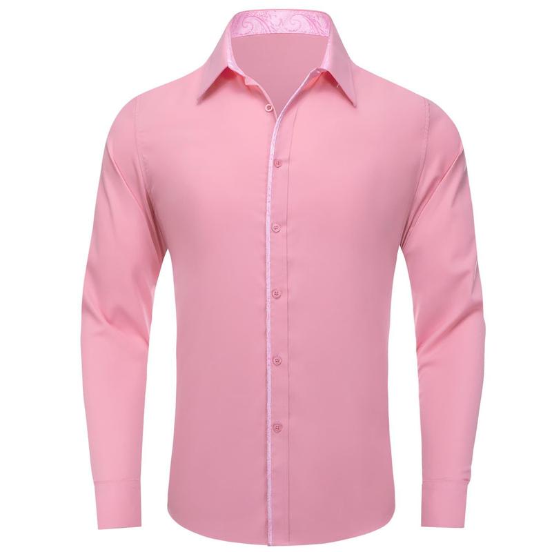 Pink Long Sleeve Shirt with Paisley Cuffs for Men Menswear Top Casual Classic men s Elastic Polyester Men's Long