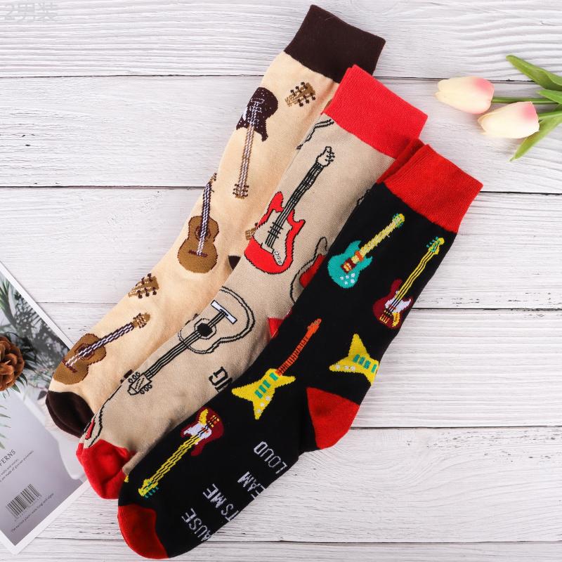 Men's Cool Guitar Pattern Funny Novelty Cotton Crew Socks For Fathers Day Birthday Gifts Fabric Menswear