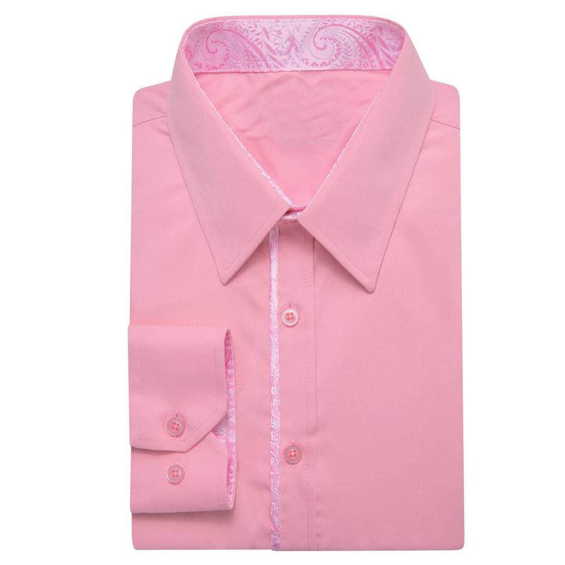 Pink Long Sleeve Shirt with Paisley Cuffs for Men Menswear Top Casual Classic men s Elastic Polyester Men's Long