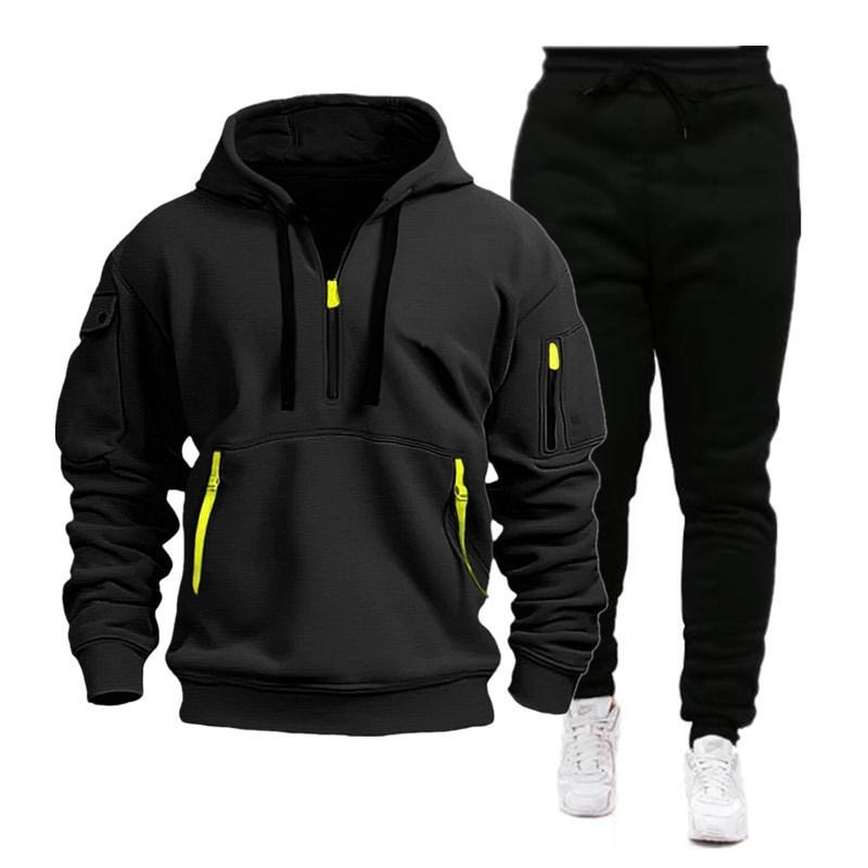 Sports Sweater Suit Men's Multi-Pocket Zipper Hooded Sweatshirt Sportswear Suit Sweatpants Light Board