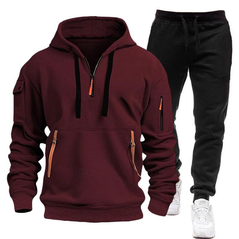 Sports Sweater Suit Men's Multi-Pocket Zipper Hooded Sweatshirt Sportswear Suit Sweatpants Light Board