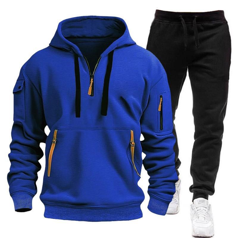 Sports Sweater Suit Men's Multi-Pocket Zipper Hooded Sweatshirt Sportswear Suit Sweatpants Light Board