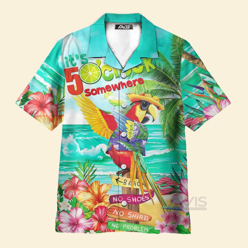 It's 5 O'Clock Somewhere Tropical Parrot Light Green - Hawaiian Shirt