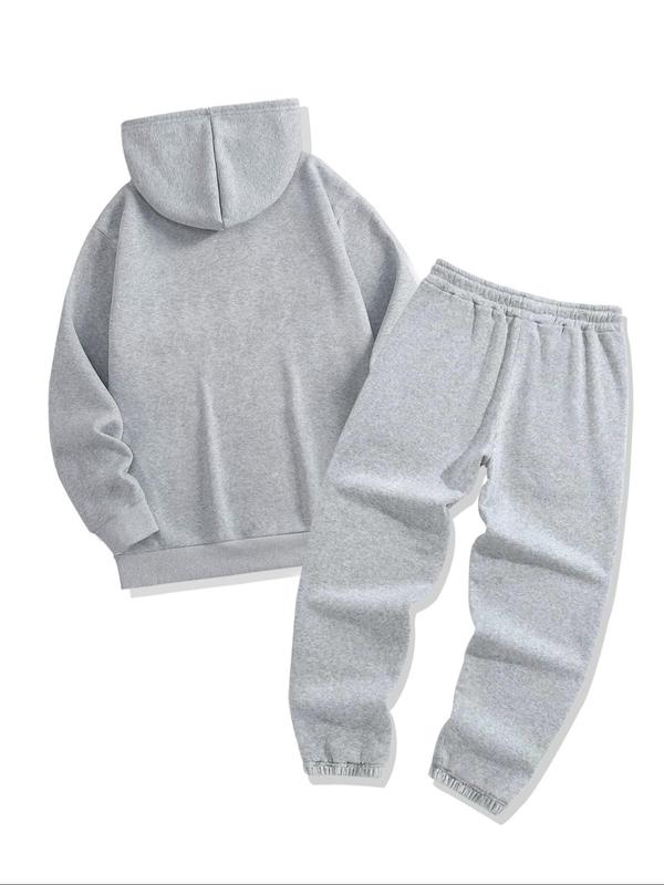 Men's Letter & Number Print Hoodie & Drawstring Waist Sweatpants Two-piece Set, Casual Loose Long Sleeve Hooded Top & Jogger Pants for Fall & Winter, Men's Two-piece for Daily Wear