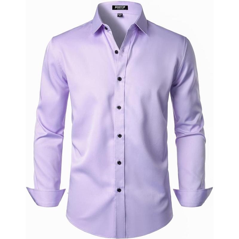 Men's Stretch Wrinkle Free Dress Shirts Formal Wedding Prom Long Sleeve Slim Fit Button Down Shirt