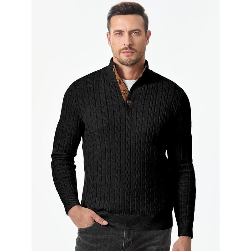 Jmierr Men's Twisted Knitted Pullover Sweater Casual Long Sleeve Stand Collar Button Knitted Sweater