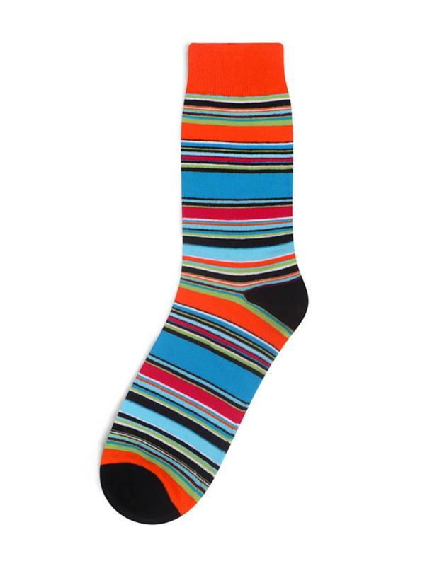 Men's Colorful Cartoon & Striped Print Crew Socks, Casual Comfortable Breathable Mid-calf Socks for Daily Wear, Men's Socks for All Seasons