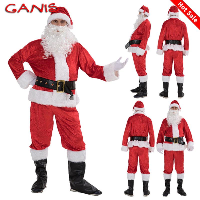 Christmas Santa Claus Cosplay Costume, Five Pieces Fancy Dress For Adults