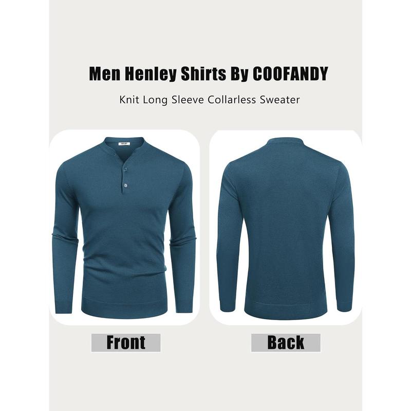 Men's Knit Henley Shirts Dress Long Sleeve Sweater Casual Collarless Quarter Button Pullover