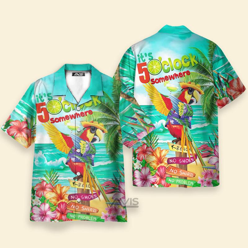 It's 5 O'Clock Somewhere Tropical Parrot Light Green - Hawaiian Shirt