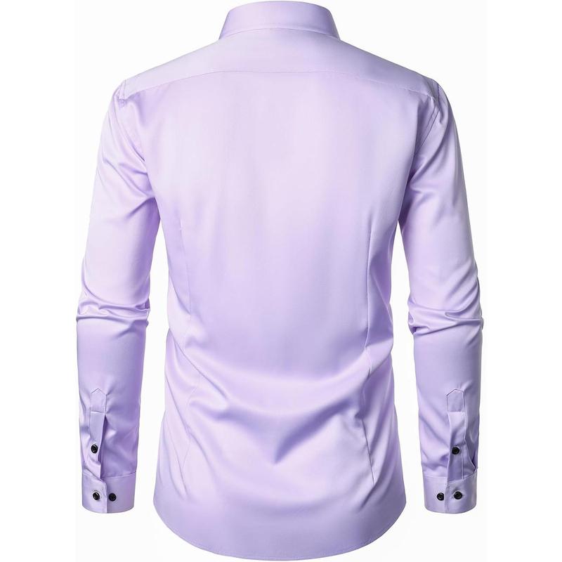 Men's Stretch Wrinkle Free Dress Shirts Formal Wedding Prom Long Sleeve Slim Fit Button Down Shirt