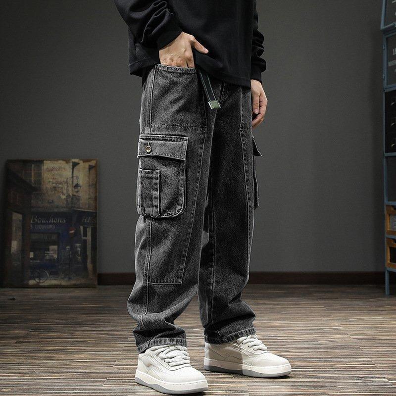 Men's Wide-Leg Cargo Jeans - Relaxed Fit and Multiple Pockets for Stylish and Comfortable All-Season Wear - Trouser