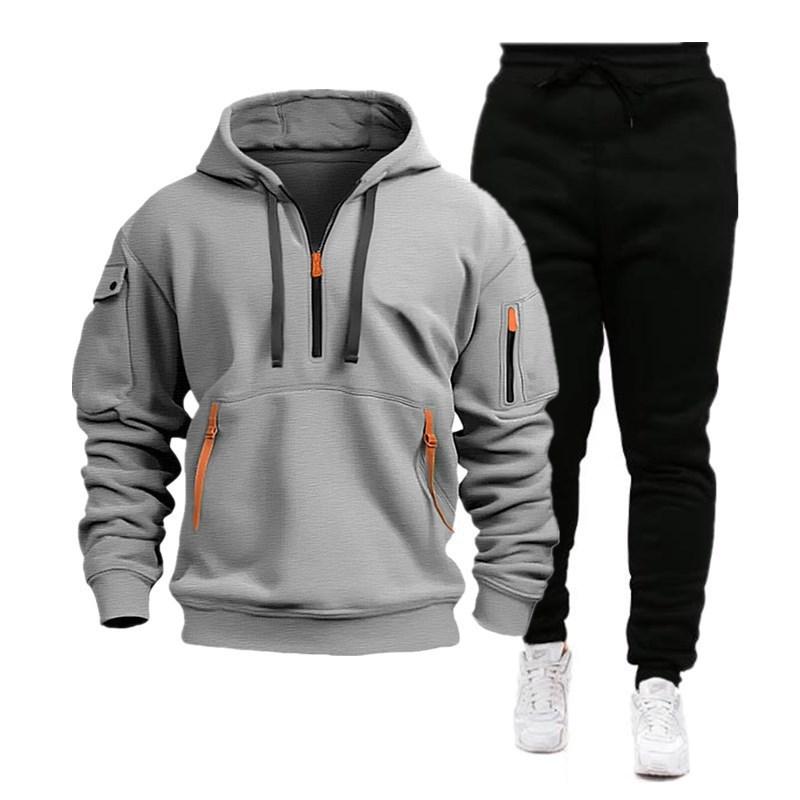 Sports Sweater Suit Men's Multi-Pocket Zipper Hooded Sweatshirt Sportswear Suit Sweatpants Light Board